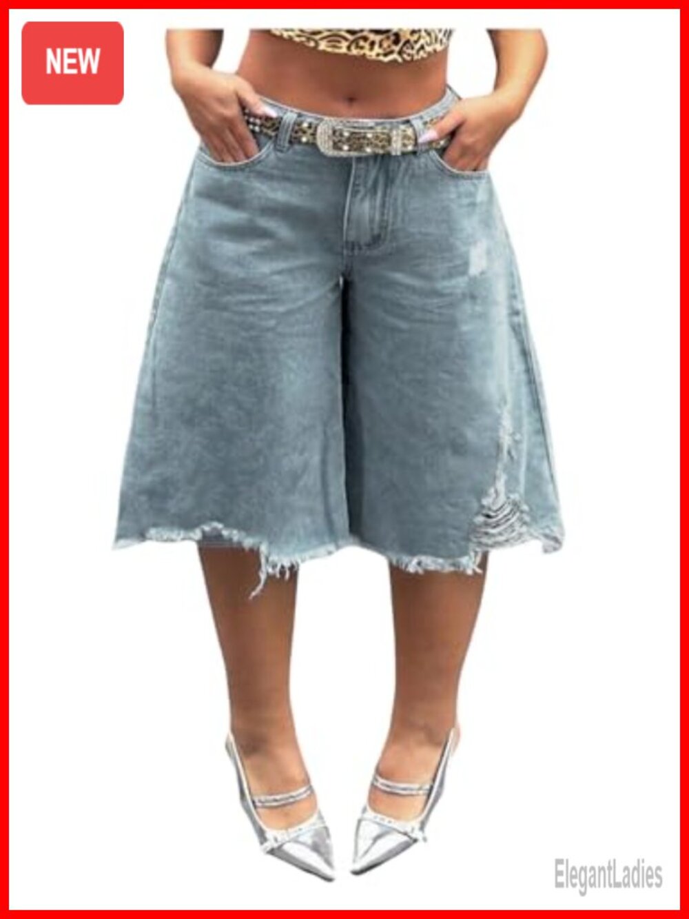 Plus Size Bermuda Denim Shorts Ripped Wide Leg Casual Jean Shorts